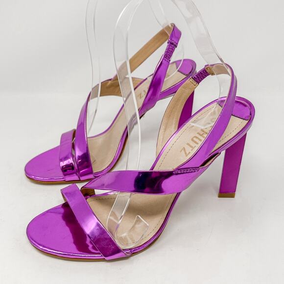 NEW Schutz Fuchsia Kelly Specchio Leather Strappy Sandal Heel Size 7, MSRP $118 - Picture 4 of 12